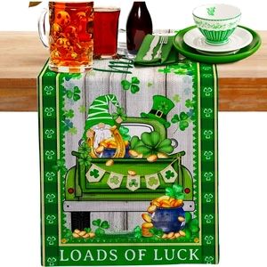 St Patricks Day Table Linen Blend Runner 72 Inch, Farmhouse St Patrick's Day